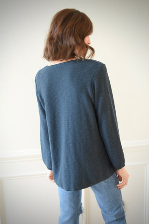 Cotton Slub Sweater w/Seam Detail