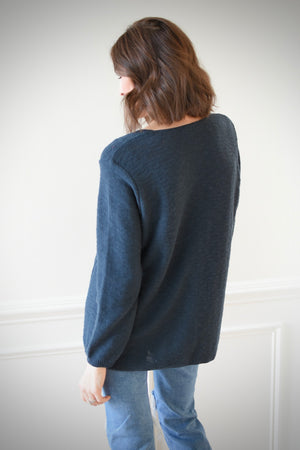 Cotton Slub Sweater w/Seam Detail