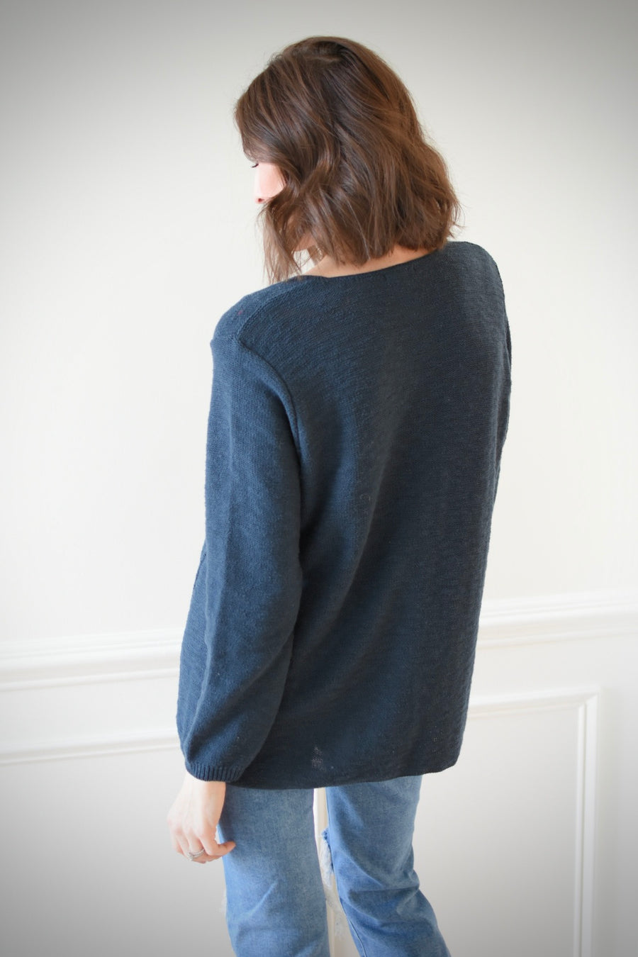 Cotton Slub Sweater w/Seam Detail