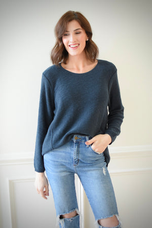 Cotton Slub Sweater w/Seam Detail