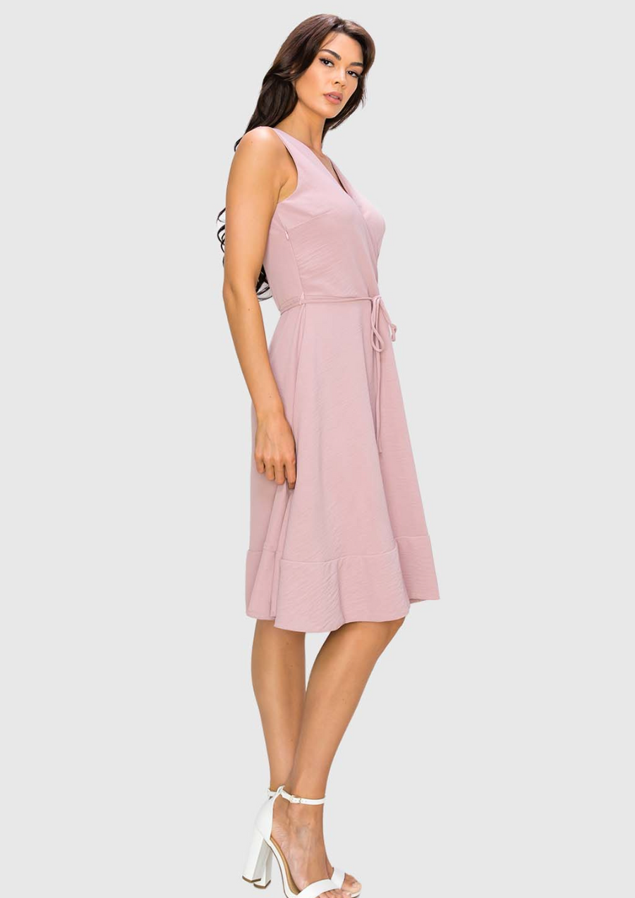 Sleeveless Surplice Wrap Dress w/ Back Pleat – Red Door Boutique Sleeveless Surplice Wrap Dress w/ Back Pleat – Red Door Boutique