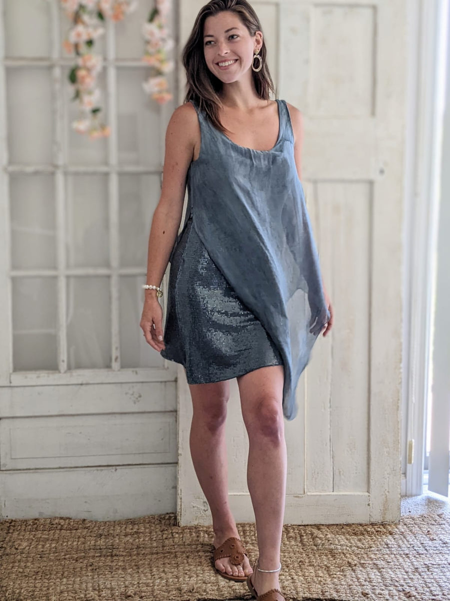 Silk Dress w/ Sequin Bottom