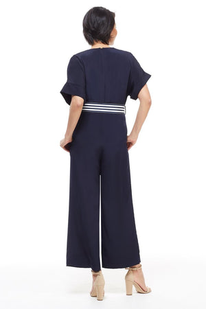 Nautical Short Sleeve Jumpsuit with Tie Waist