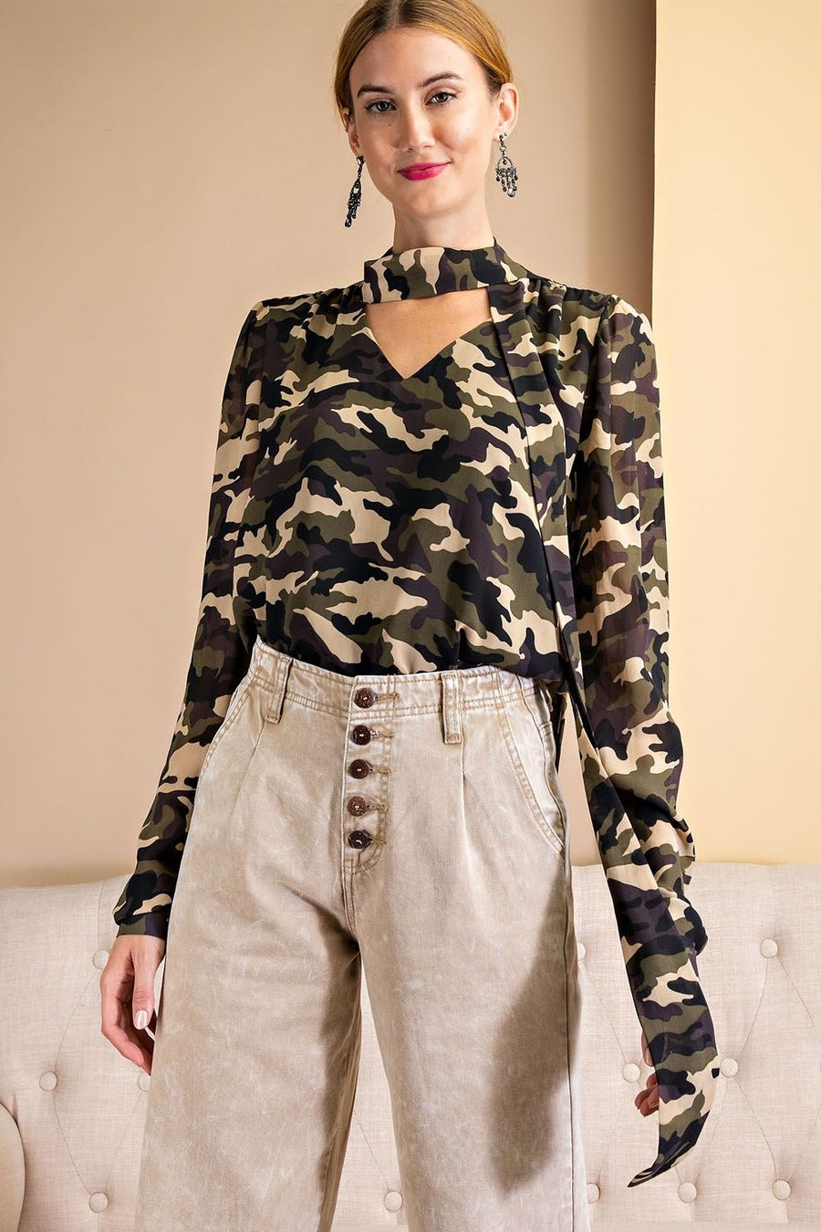 Enjoy The Day Camouflage Print Blouse