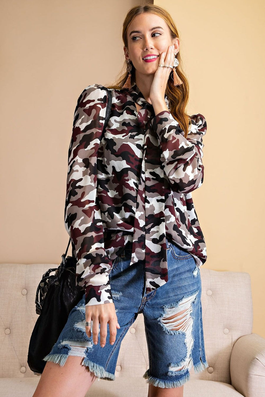 Enjoy The Day Camouflage Print Blouse