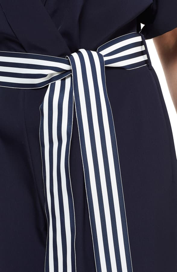 Nautical Short Sleeve Jumpsuit with Tie Waist